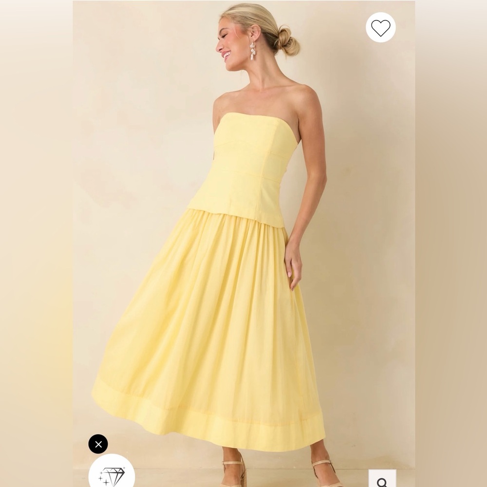 Mustard Seed Strapless Pale Yellow Midi Dress